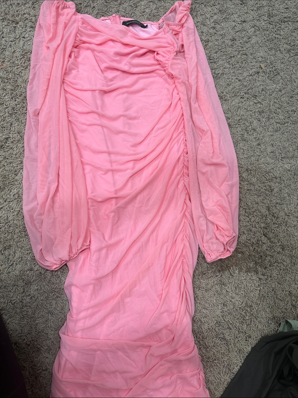 Women's Pink Ruched Long-Sleeve Dress